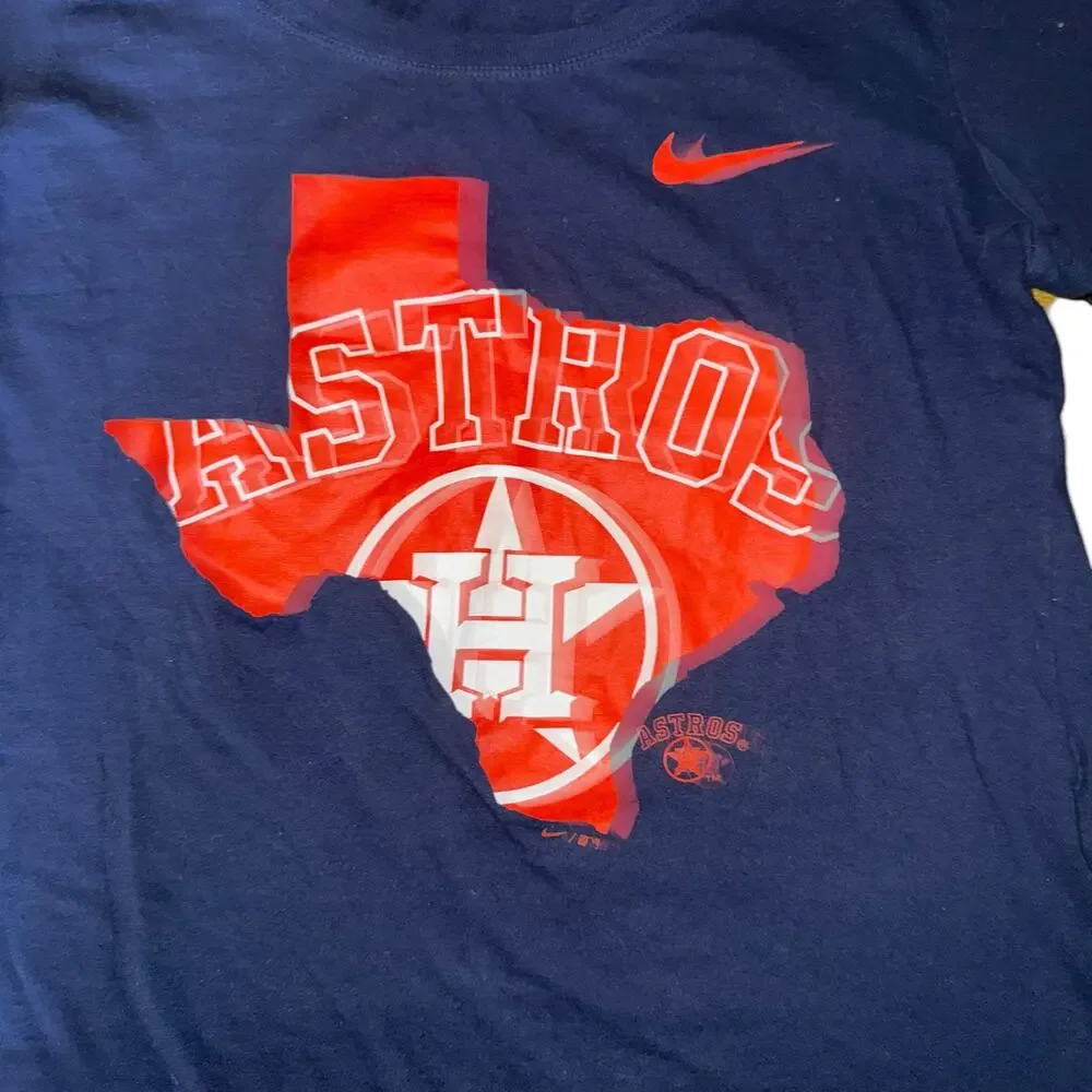 The Nike Tee Astros MLB Texans State Logo T-Shirt Small Navy Orange